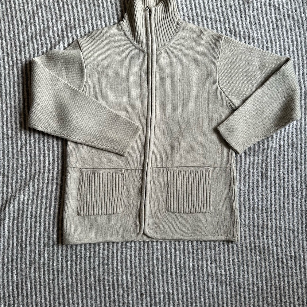 Funnel neck Beige Cardigan